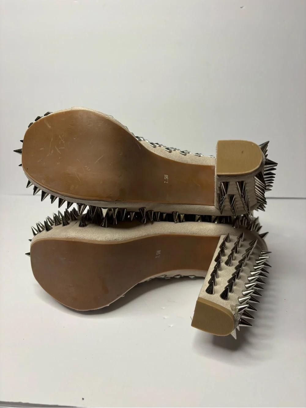 Jeffrey Campbell Spike Lita Leather Suede Boot Nude Sz 7.5